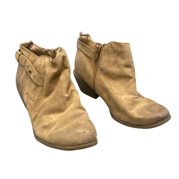 old navy brown booties 1" heel side zip round toe size 8 READ - Picture 1 of 7